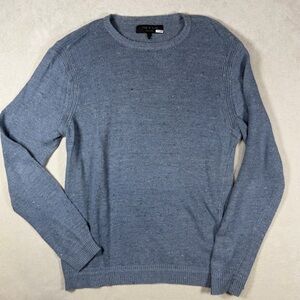 rag & bone Medium Heather Blue Birdseye Speckled Linen Cotton Crewneck Sweater